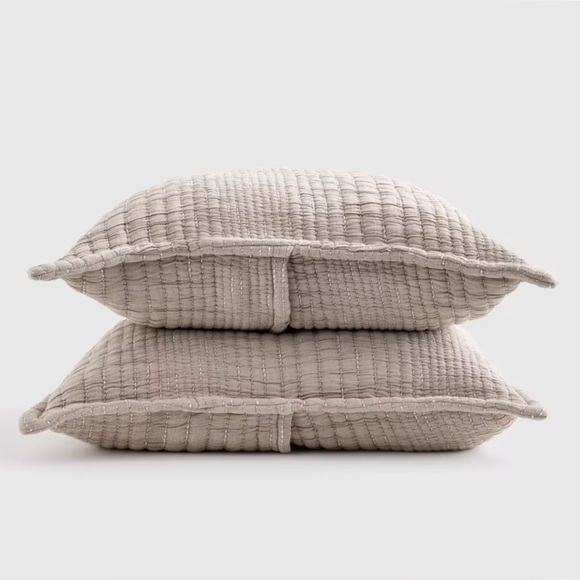 QUINCE Organic Cotton Channel Stitch Sham Set IN KING SIZE IN TAUPE NWT - Picture 2 of 6